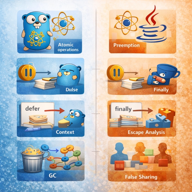 Go vs. Java - Comparing Memory Models - Part 2: Atomic Operations, Preemption, Defer/Finally, Context, Escape Analysis, GC, False Sharing