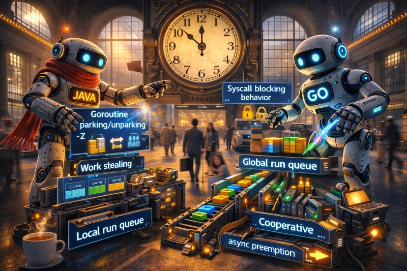 Scheduler internals in Go ↔ Java: how your code actually executes