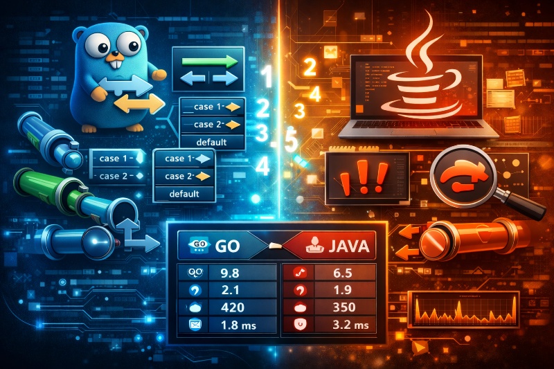 Channel direction and select patterns in Go vs Java | Patterns, idioms, and best practices in Go